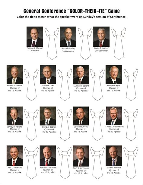 2017 General Conference Color Their Tie Handout With Updated Apostles