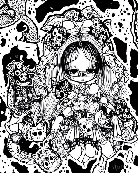 Creepy Kawaii Cute Horror Coloring Page · Creative Fabrica