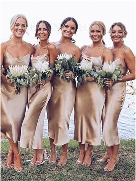 Silk Champagne Cowl Neck Bridesmaid Dresses For Beach Wedding