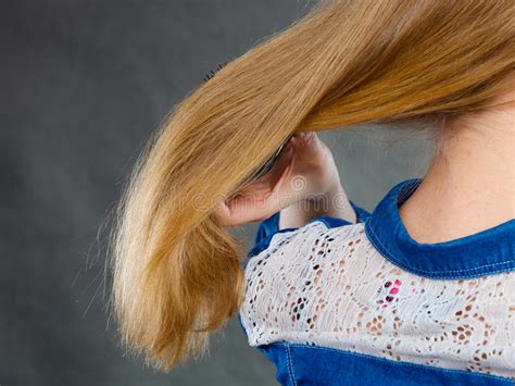 Blonde Woman Combing Her Hair Stock Image Image Of Long Hairbrush