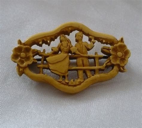 Tiny Carved Bakelite Romantic Pin From Looluus On Ruby Lane