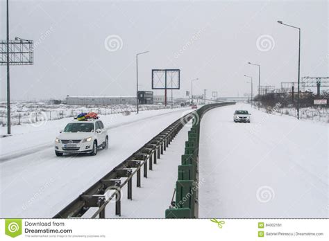 Motorway Closed During Snowstorm In Winter Editorial Photo Image Of