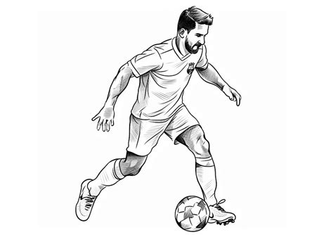 Dibujo De Un Futbolista Controlando Un Balón En Un Partido De Fútbol