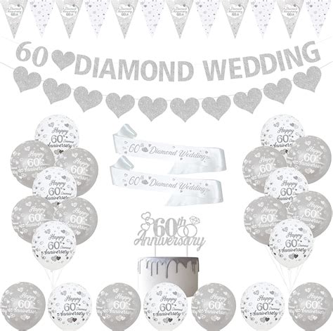 60th Wedding Anniversary Decorations Silver Diamond 60th Anniversary