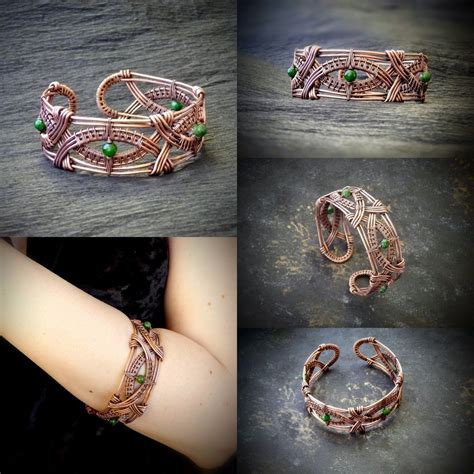 Copper Wire Wrap Bracelet With Chrome Diopside Arm Cuff Etsy Arm Cuff Bracelet Arm Jewelry