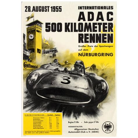 Original Vintage Adac 500km Nurburgring Car Racing Poster German