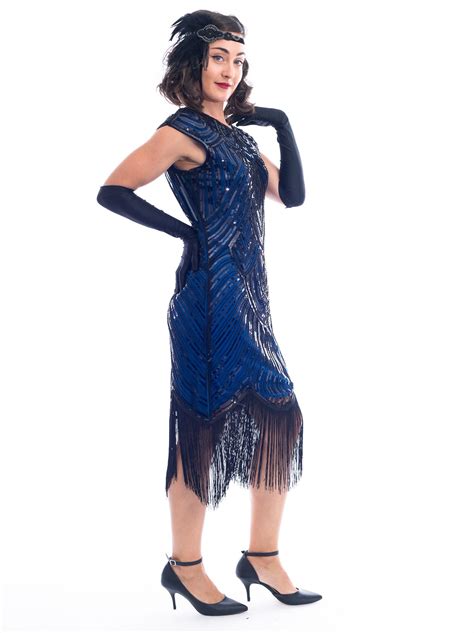 1920s Blue And Black Beaded Mable Flapper Dress Flapper Boutique