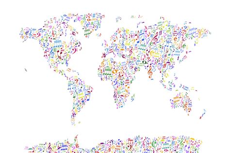 Music Notes World Map Color Canvas Print And Canvas Art