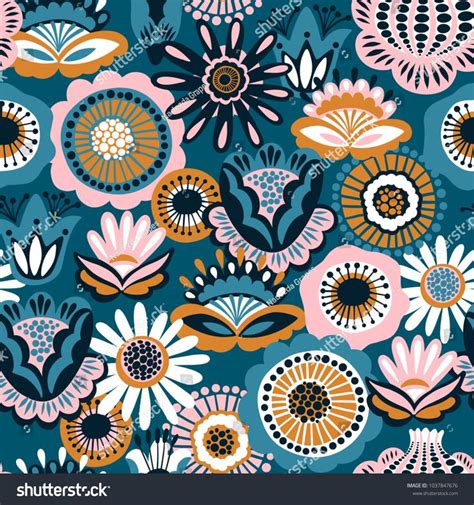 Folk Floral Seamless Pattern Modern Abstract Design Forpaper Cover