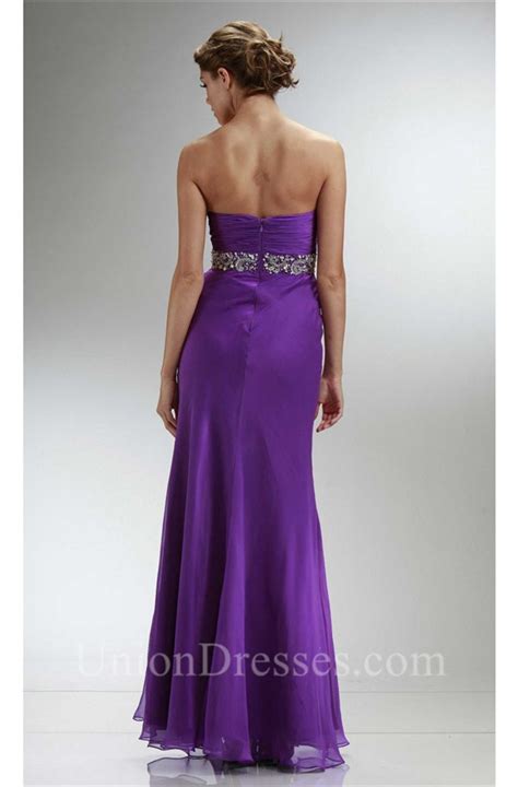 Fantastic Sheath Sweetheart Long Purple Chiffon Beaded Prom Dress