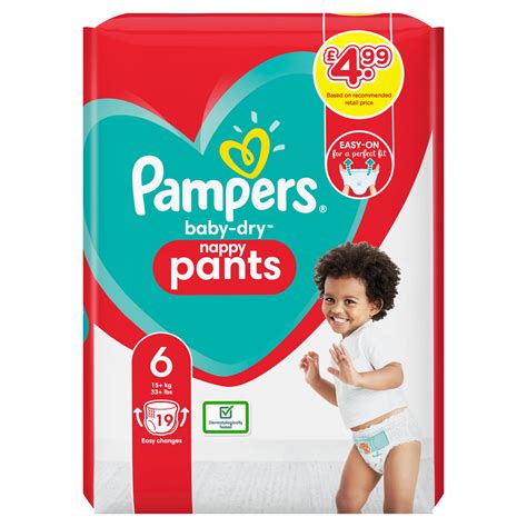 Pampers Baby Dry Nappy Pants Size 6 19 Nappies 15kg Carry Pack