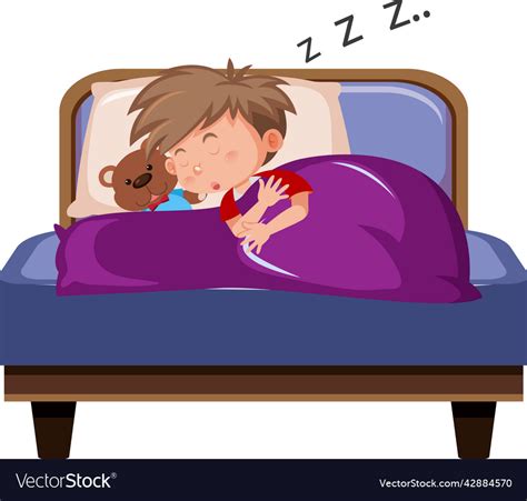 Little Boy Sleeping On Bed Royalty Free Vector Image