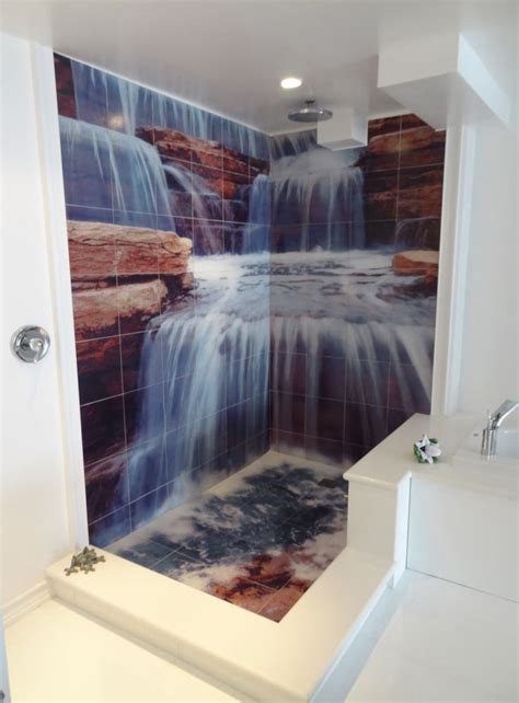 Waterfall Shower Tile Murals Tile By Design Плитка для ванной