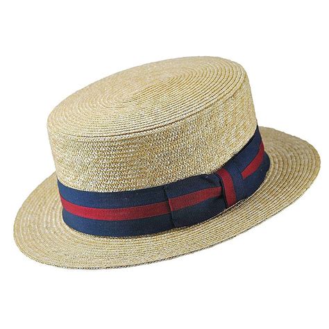 Hattar Jaxon Straw Boater Hat Striped Band Natur