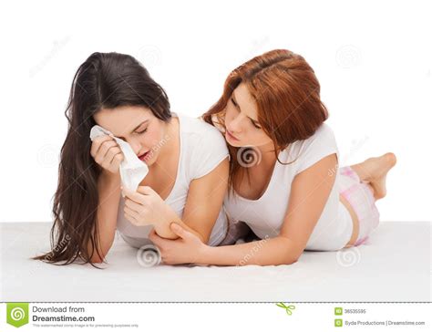 One Teenage Girl Comforting Another After Break Up Stock Image Image
