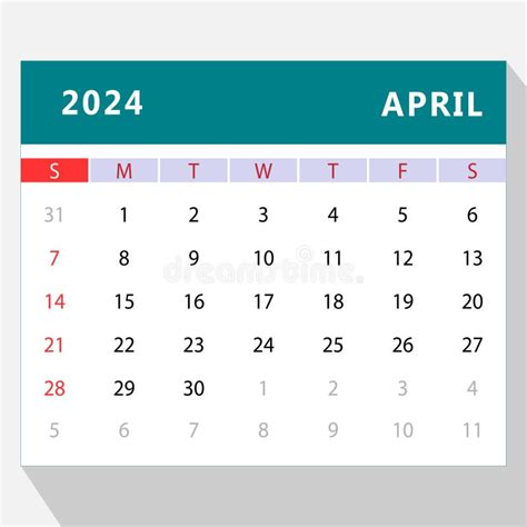 April 2024 Calendar Leaf Calendar 2024 In Flat Style Stock Illustration