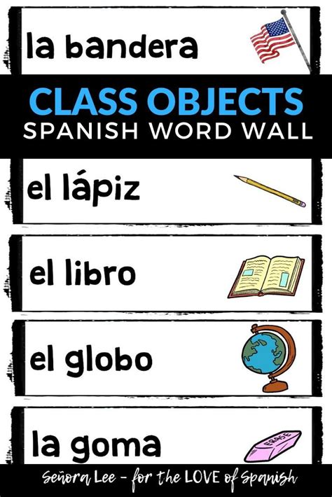 Spanish Classroom Objects Vocabulary Word Wall Bulletin Board Spanish Labels Spanish