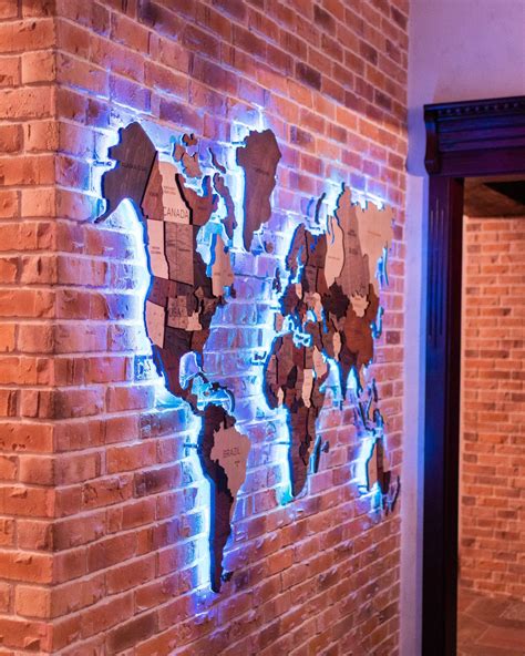Led World Map Wooden Wall Map Anniversary Gift For Her World Etsy In
