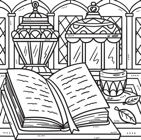 Ramadan Quran And Lanterns Coloring Page For Kids 14743637 Vector Art