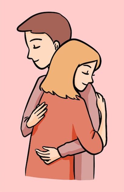 Hombre Y Mujer Calma Abrazar Abrazo Lindo Ilustración Dibujado A