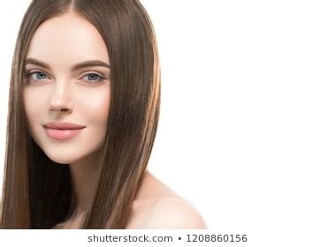 Beautiful Brunette Long Smooth Hair Healthy Stock Photo