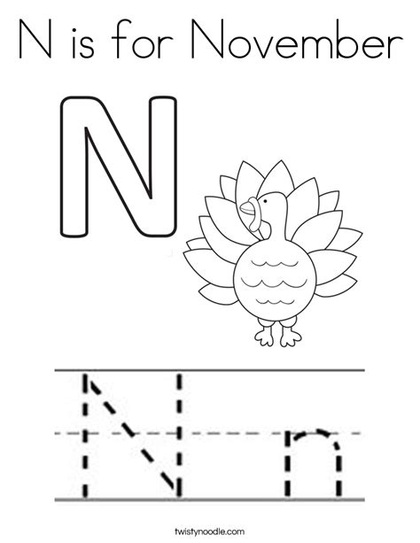 Coloring pages free for kindergarten printable sheets children. N is for November Coloring Page - Twisty Noodle