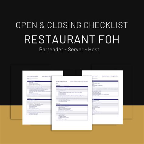 Bartender, Server, and Host Open/closing Checklist - Etsy