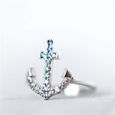 Sapphire And Aquamarine Ring Anchor Nautical Sailor