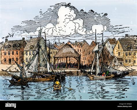 Slave Market On The New York City Waterfront 1600s Hand Colored