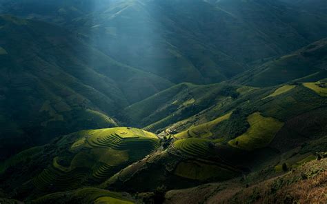 Mountain Vietnam Sunlight Landscape Sun Rays Terraces