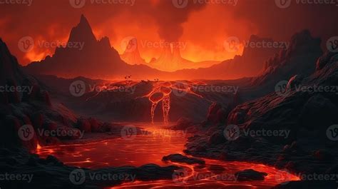 Lava Fantasy Backdrop Concept Art Realistic Illustration Background