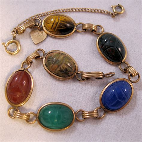 1960s Dor Genuine Scarab Bracelet 12k Gold Filled Semi
