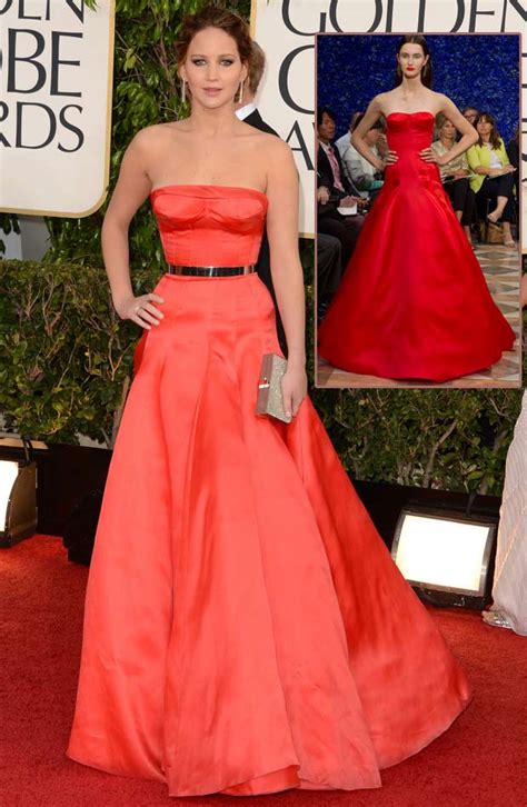 Jennifer Lawrences Red Dior Couture Dress 2013 Golden Globes Stylefrizz