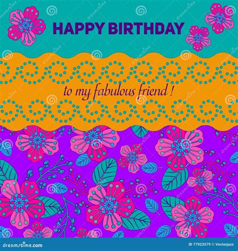 Card for Congratulation or Invitation. Happy Birthday. Decorated with