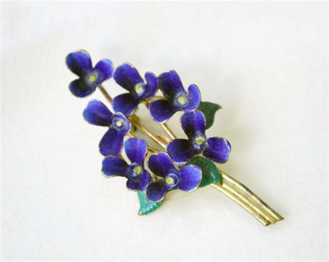 Austrian Enamel Brooch Vintage Purple Flower Bouquet Pin Mid Etsy
