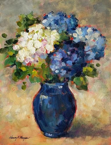 Hydrangeas In Blue Vase Original Fine Art For Sale