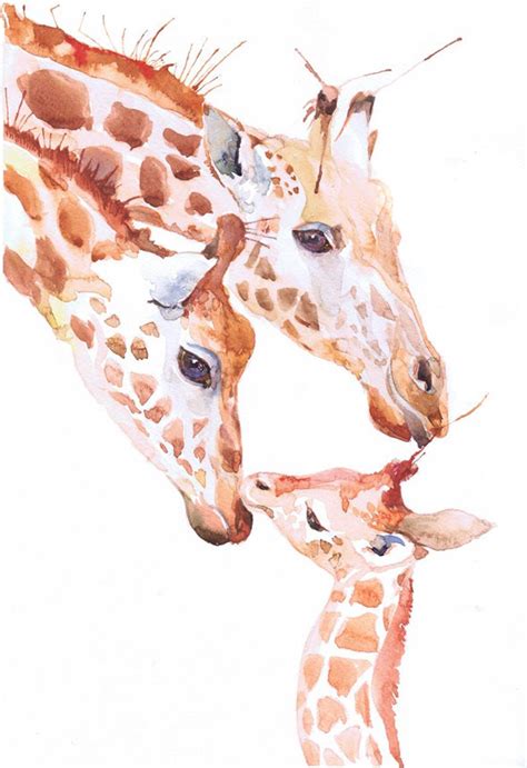 Giraffe Nursery Wall Art Set Of 3 Prints Watercolor Painting Etsy