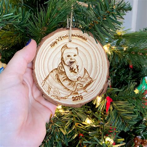 Photo Ornament Babys First Christmas Personalized Wood Etsy