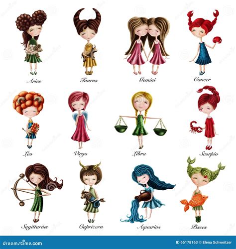 Zodiac Sign Girls Stock Illustration Image 65178163
