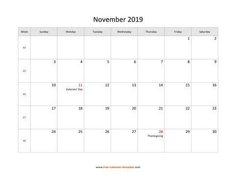 2019 Calendar November Printable