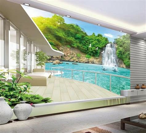 3d Wallpaper For Room Balcony Beautiful Waterfall Scenery Custom Photo