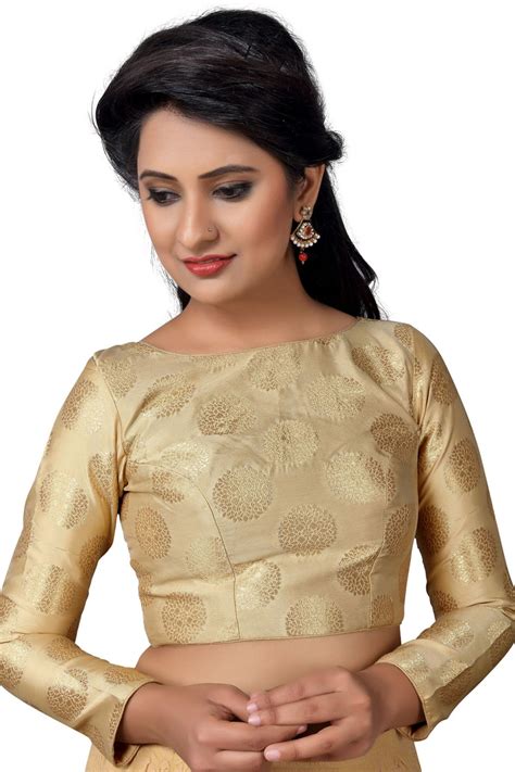 Gold Brocade Designer Banarasi Blouse Bl1811 Long Sleeve Saree Blouse