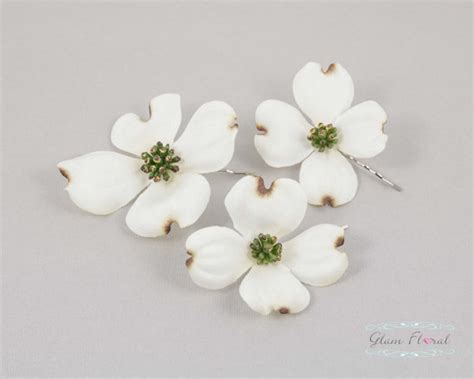 3 Dogwood Hair Flowers Real Touch Off White Ivory Cream Dogwood