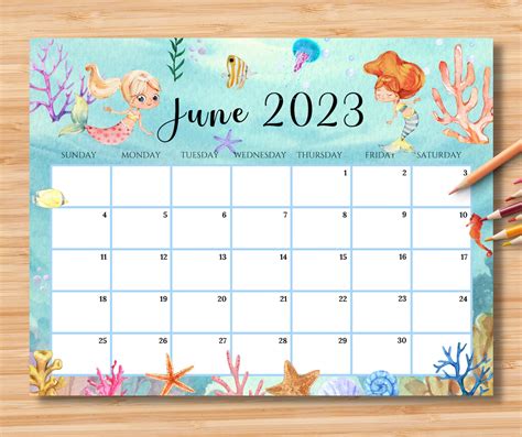 Editable Calendar June 2023