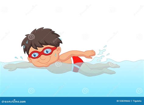 Nadador Del Niño Pequeño De La Historieta En La Piscina Ilustración Del