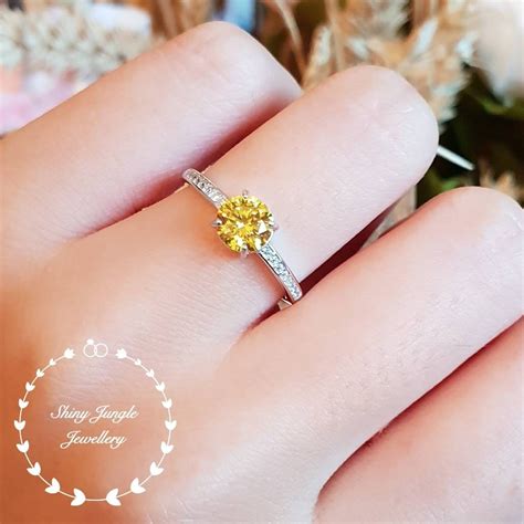 round yellow diamond engagement ring delicate 1 carat fancy yellow diamond simulant ring