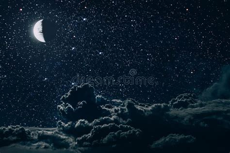 Backgrounds Night Sky With Stars And Moon And Cloudsa Stock Photo