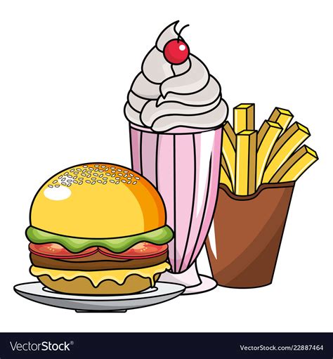 Hamburger Milkshake And Fries Design Royalty Free Vector