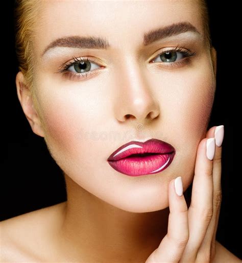 Closeup Of Lips Makeup Beautiful Fashion Bright Pink Lip Mat Make Up