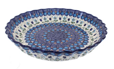 Polish pottery pie dish 10 inch round red white blue decorated bolestawcu poland. Blue Rose Polish Pottery | Savannah Pie Plate
